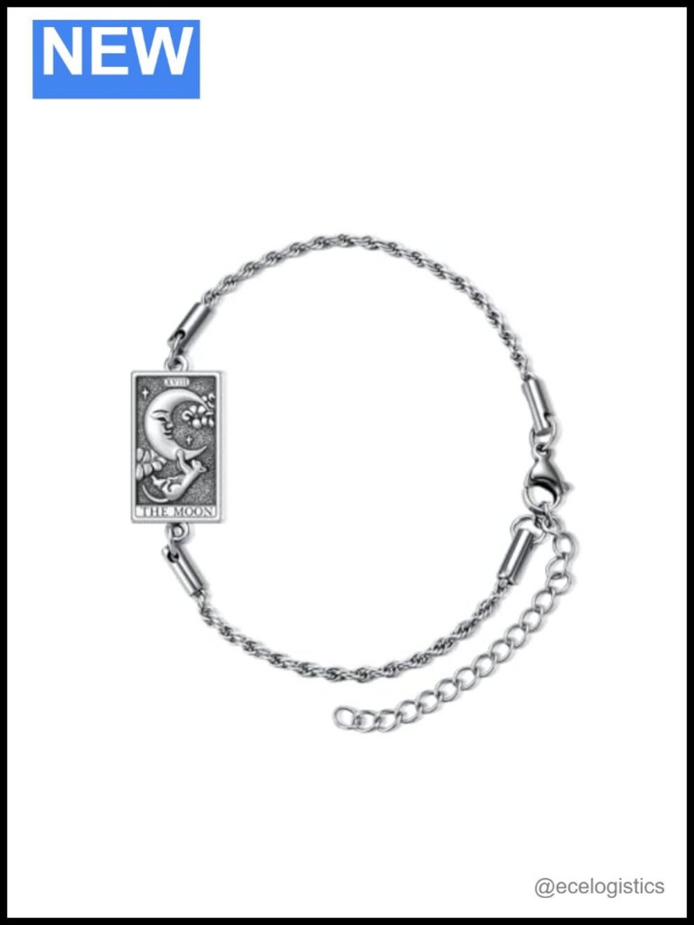 925 Sterling Silver Tarot Cat Moon Bracelet Adjustable